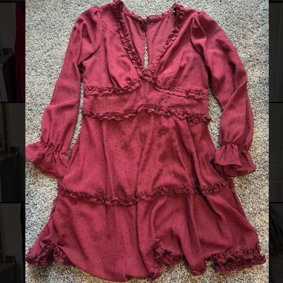 Red Ruffly Dress with Polka Dots - Picture 1 of 2